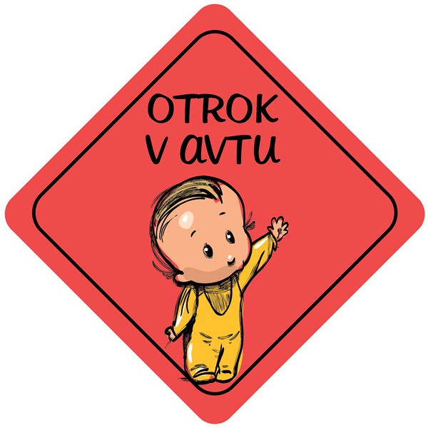 Nalepka Otrok v avtu rdeca