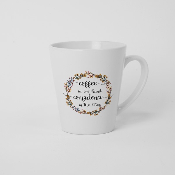 Skodelica Coffe in one hand confidence in other